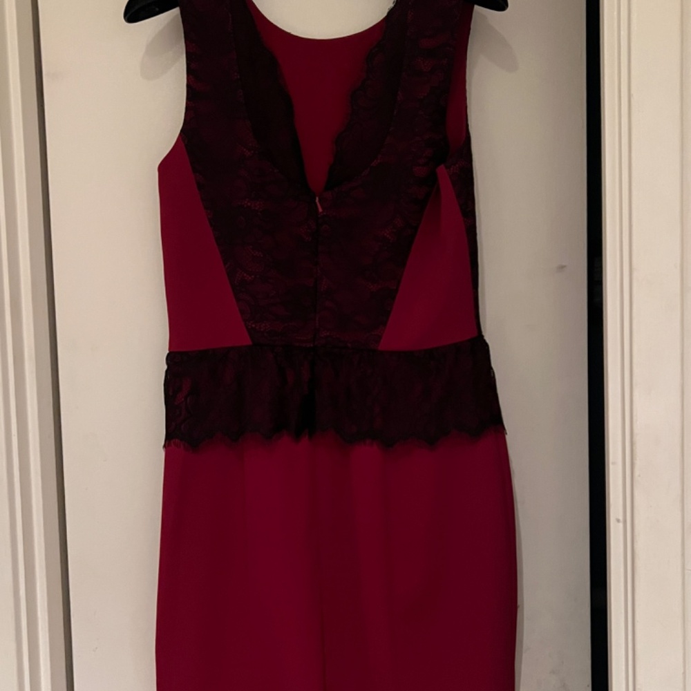 Jay Godfrey Women's Red Black Lace Trim Sleeveless Cocktail Dress Size 8